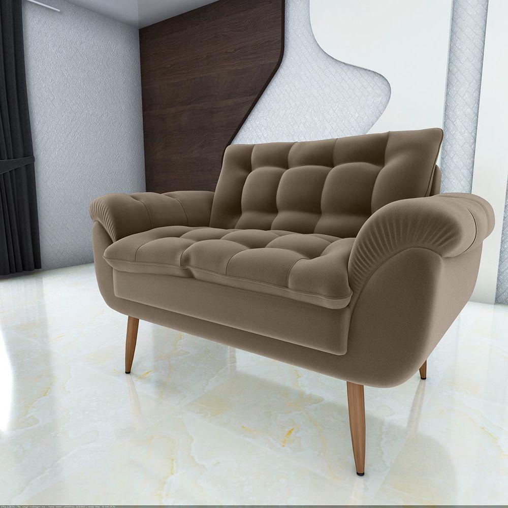 Poltrona Decorativa Xangai 2 Lugares Veludo Marrom Claro - Matrix - 1
