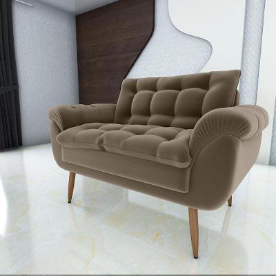 Poltrona Decorativa 2 Lugares Xangai 2 Lugares Principal Veludo Marrom Claro Matrix