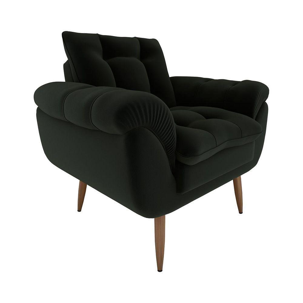 Poltrona Decorativa Xangai 1 Lugar Veludo Inca Preto - Matrix - 2