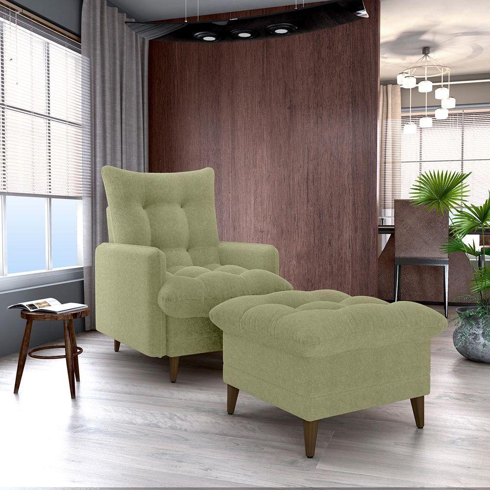 Conjunto P/ Sala Montreal 1 Poltrona Decorativas E 1 Puff Bouclê Oliva - Matrix - 1