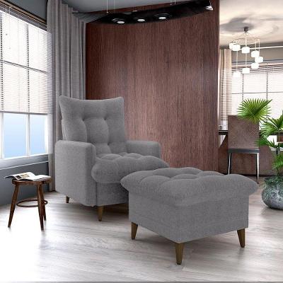 Conjunto Poltrona Decorativa E Puff Montreal Reclinável Tecido Bouclê Cinza Matrix