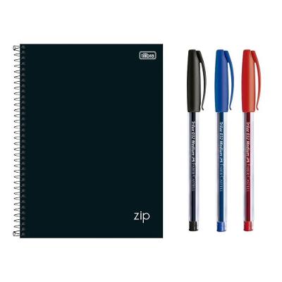 Kit 1 Caderno Espiral Universitário 10 Matérias 160 Folhas Zip + 3 Canetas Esferográfica Trilux