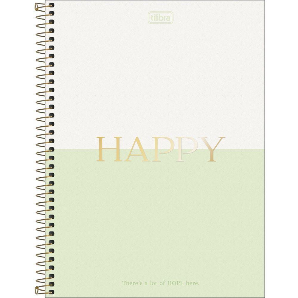 Caderno Espiral Capa Dura Universitário 1 Matéria Happy 80 Folhas Tilibra Connect Verde - 1