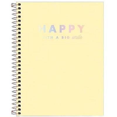 Caderno Espiral Capa Plástica Colegial 1 Matéria 80 Folhas Happy Tilibra Amarelo Pastel