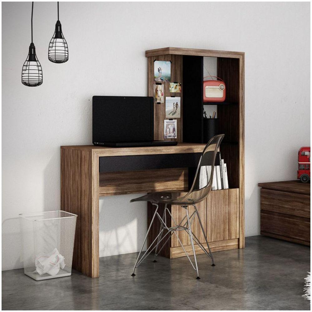 Estante Escrivaninha 1 Porta 2 Gavetas Me4143 Nogal/preto - 5