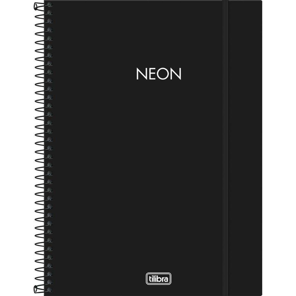 Caderno Espiral Capa Plástica Universitário 10 Matérias Neon 160 Folhas Tilibra Preto - 1