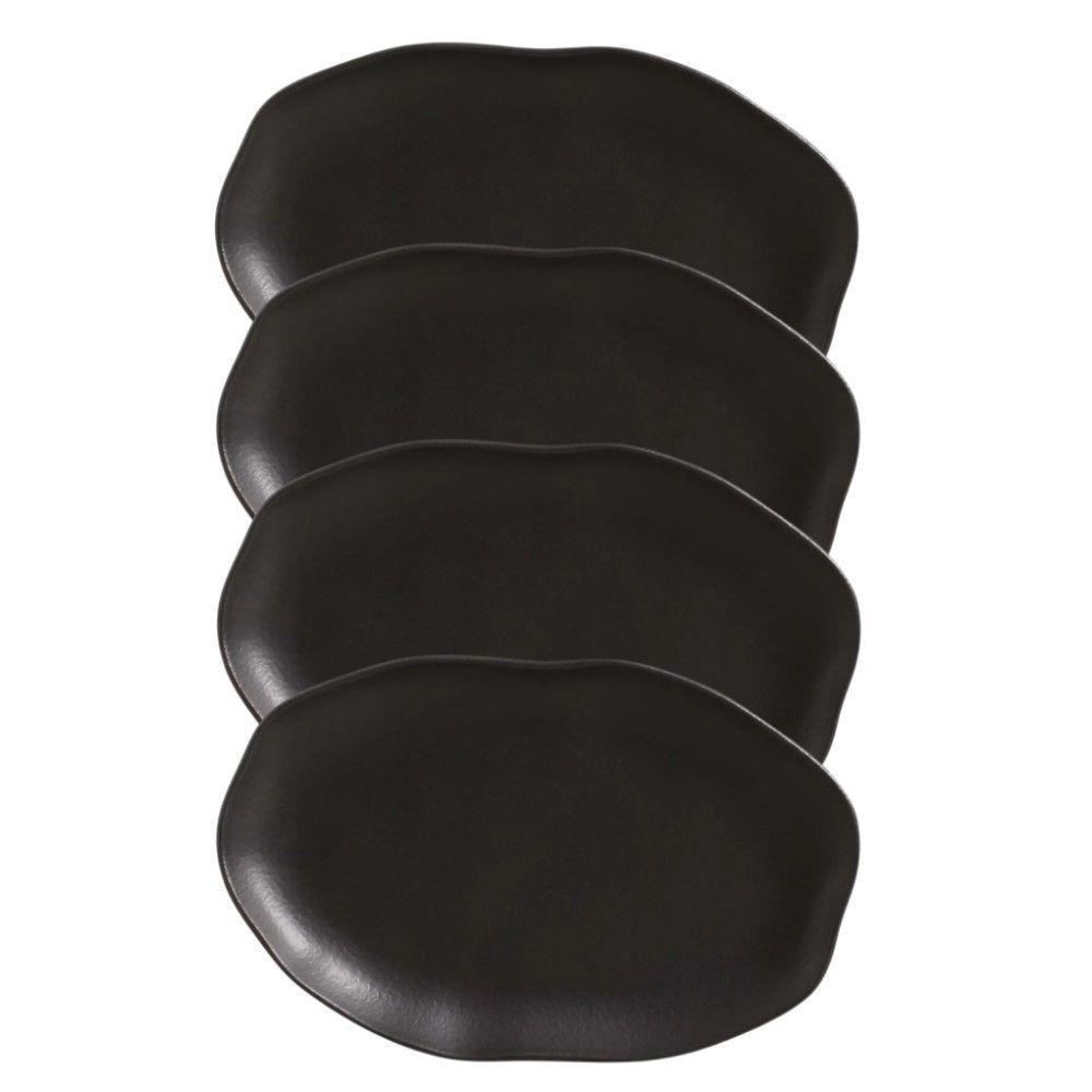 Conjunto Com 04 Travessas Oval Rasa Média 30x20 Cm Orgânico Preto Matte Porto Brasil - 1