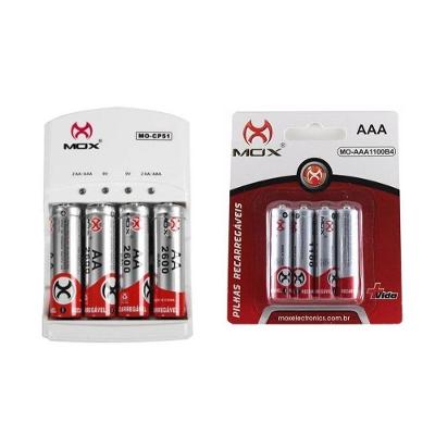 Carregador Mox 8 Pilhas Recarregável Aa/Aaa 2600mha 1000mha