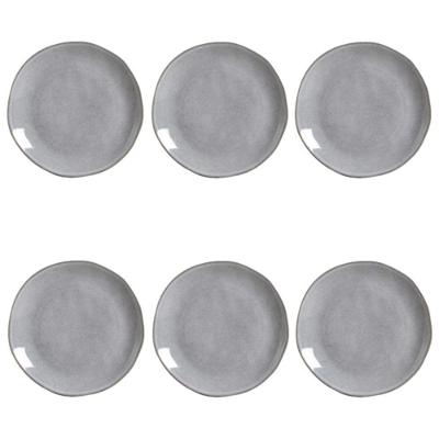 Conjunto de Pratos Rasos Orgânico Concreto 6 Peças Cerâmica Cinza Porto Brasil