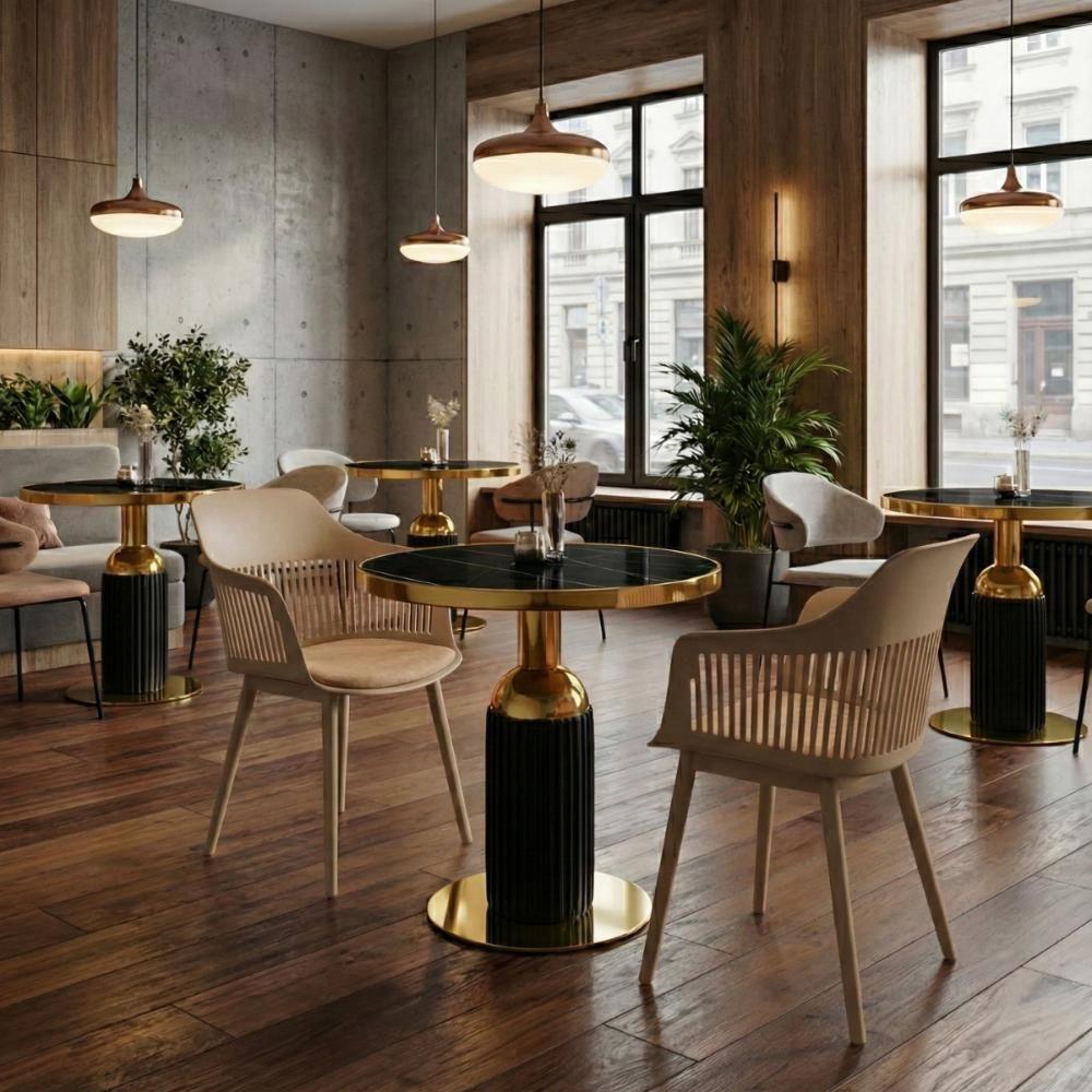 Conjunto Mesa De Jantar Redonda Imperial 70cm Preta Com 2 Cadeiras Estofadas Marcela - Nude Escuro - 2