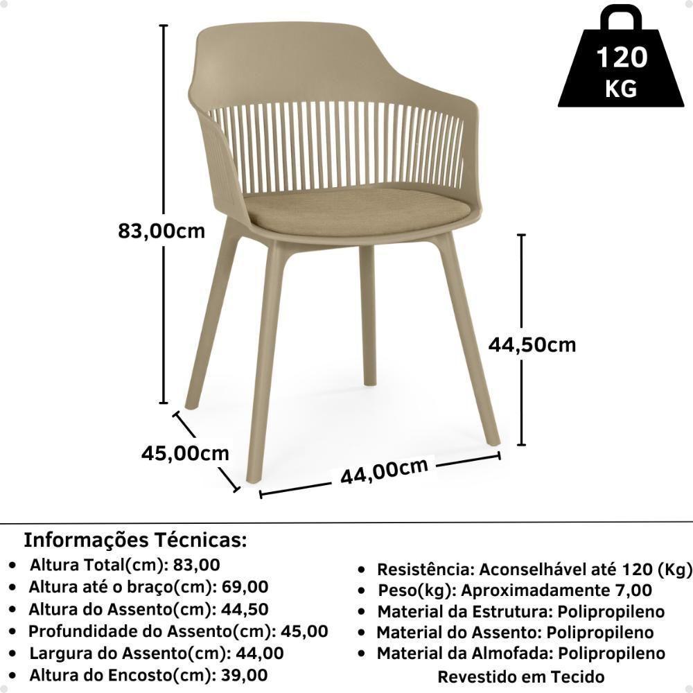 Conjunto Mesa De Jantar Redonda Imperial 70cm Preta Com 2 Cadeiras Estofadas Marcela - Nude Escuro - 8