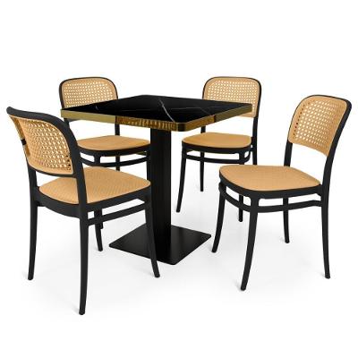 Conjunto Mesa De Jantar Redonda Venezia 70x70cm Preta Com 4 Cadeiras Roma - Preto