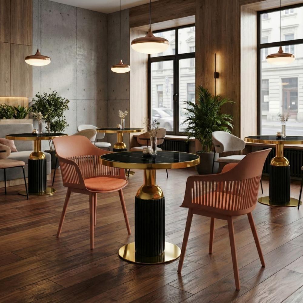 Conjunto Mesa De Jantar Redonda Imperial 70cm Preta Com 2 Cadeiras Estofadas Marcela - Marrom - 2