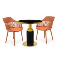 Conjunto Mesa De Jantar Redonda Imperial 70cm Preta Com 2 Cadeiras Estofadas Marcela - Marrom - 1