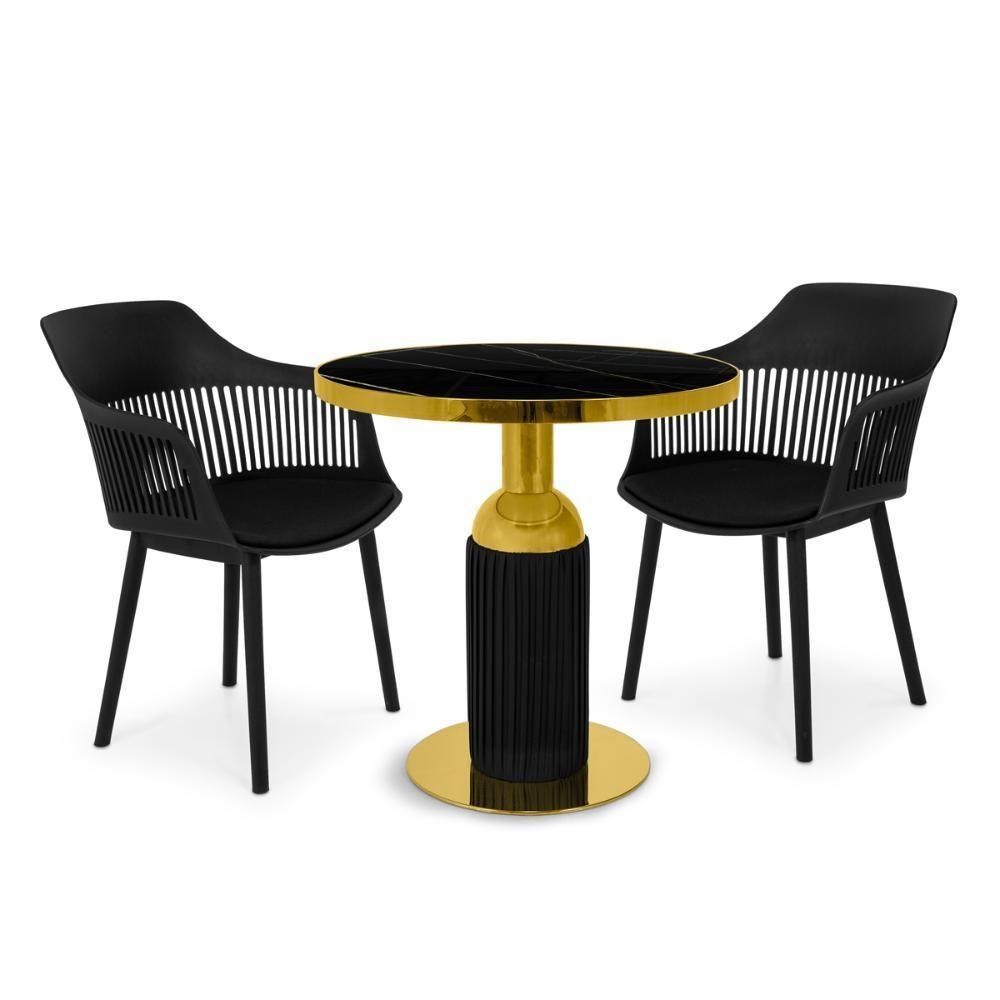 Conjunto Mesa De Jantar Redonda Imperial 70cm Preta Com 2 Cadeiras Estofadas Marcela - Preto - 1