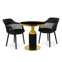 Conjunto Mesa De Jantar Redonda Imperial 70cm Preta Com 2 Cadeiras Estofadas Marcela - Preto - 1