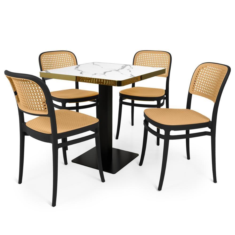 Conjunto Mesa De Jantar Redonda Venezia 70x70cm Branca Com 4 Cadeiras Roma - Preto - 1