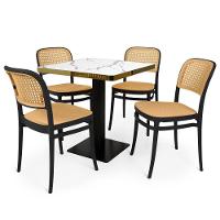 Conjunto Mesa De Jantar Redonda Venezia 70x70cm Branca Com 4 Cadeiras Roma - Preto - 1