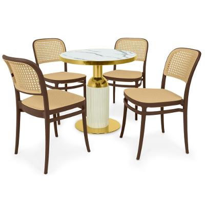 Conjunto Mesa De Jantar Redonda Imperial 70cm Branca Com 4 Cadeiras Roma - Marrom