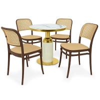 Conjunto Mesa De Jantar Redonda Imperial 70cm Branca Com 4 Cadeiras Roma - Marrom - 1