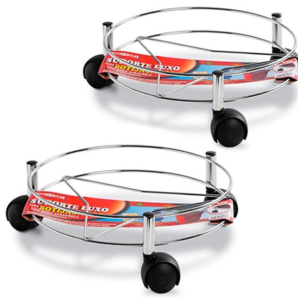 Kit 2 Suporte De Botijão Aço Cromado Com Rodízios - 1