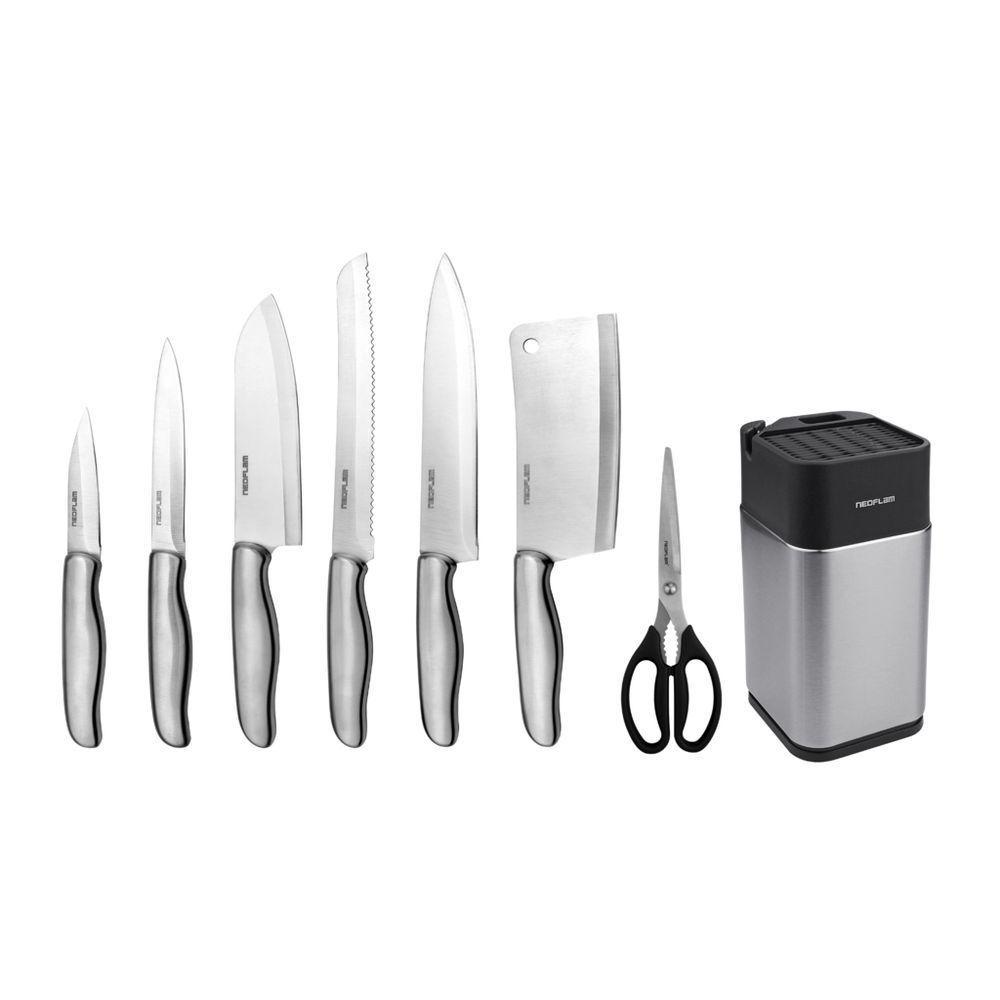 Conjunto De Facas Dolche - 8 Peças - Aço Inoxidável Com Cepo/suporte De Facas & Afiador De Facas - 1