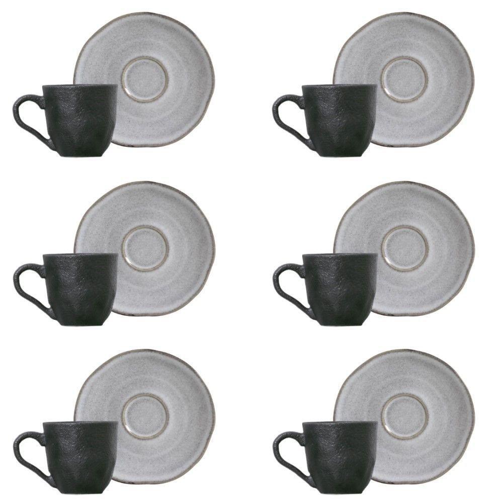 Conjunto De Xícara De Cafezinho Com Pires 06 Peças Orgânico Concreto Porto Brasil - 1