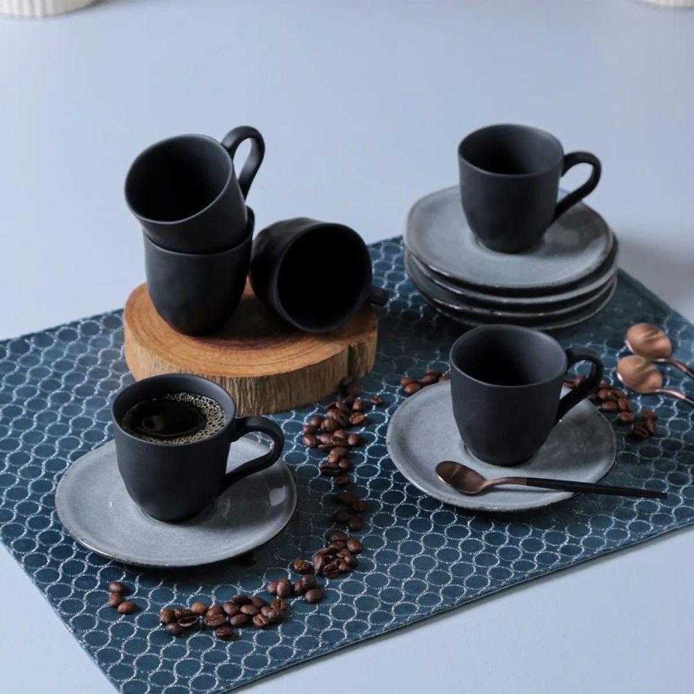 Conjunto De Xícara De Cafezinho Com Pires 06 Peças Orgânico Concreto Porto Brasil - 2