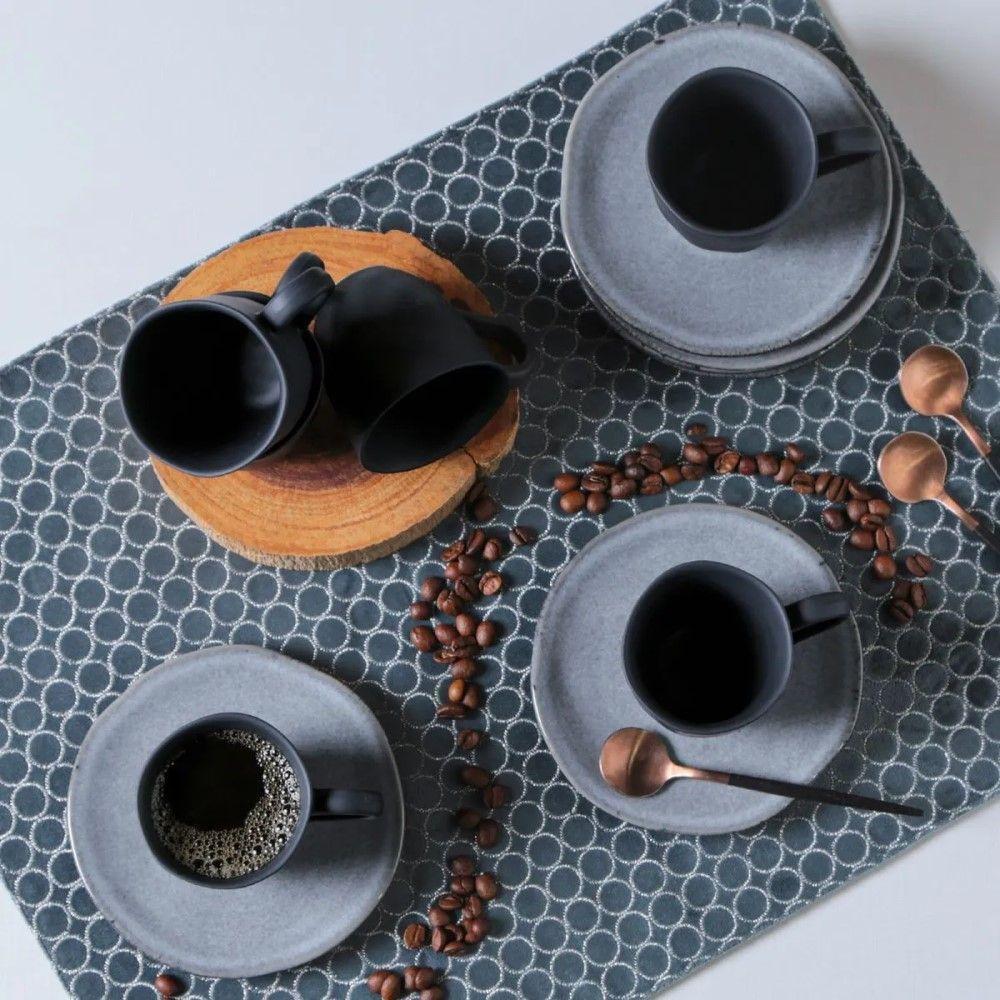 Conjunto De Xícara De Cafezinho Com Pires 06 Peças Orgânico Concreto Porto Brasil - 5