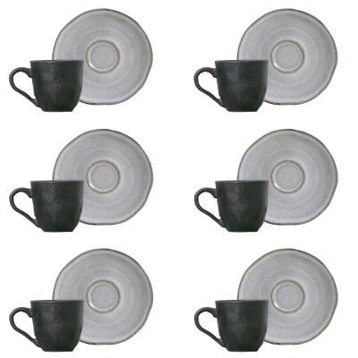 Conjunto de Xícara de Cafezinho com Pires Orgânico Stoneware Cinza e Preto Porto Brasil