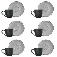 Conjunto De Xícara De Cafezinho Com Pires 06 Peças Orgânico Concreto Porto Brasil - 1