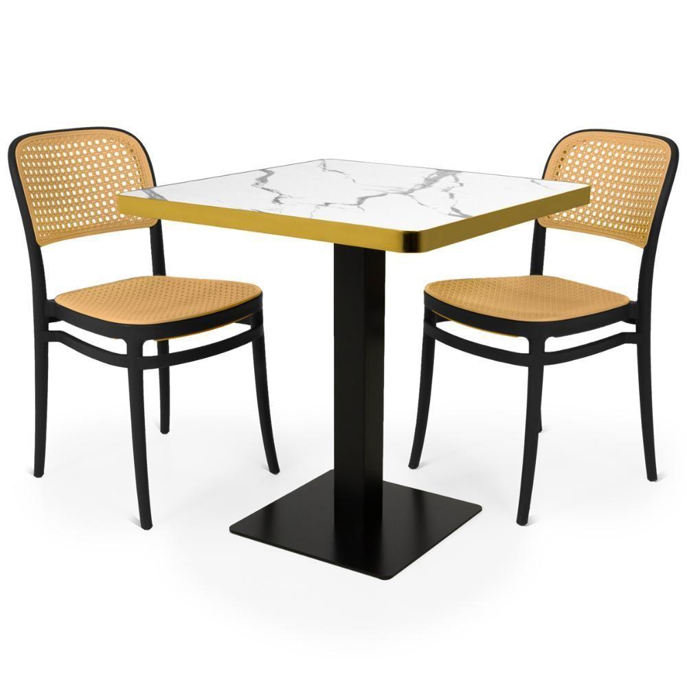 Conjunto Mesa De Jantar Quadrada Venezia 70x70cm Branca Com 2 Cadeiras Roma - Preto - 1
