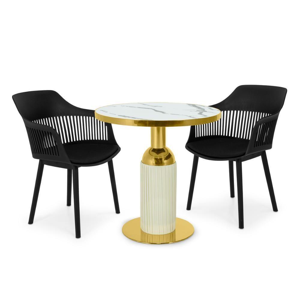 Conjunto Mesa De Jantar Redonda Imperial 70cm Branca Com 2 Cadeiras Estofadas Marcela - Preto - 1