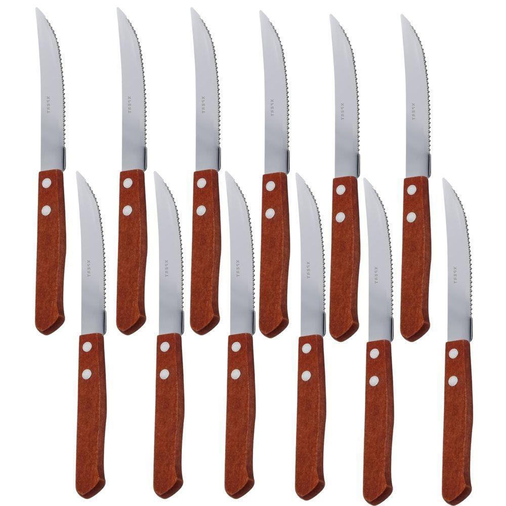 Conjunto 12 Facas Cabo De Madeira Para Jantar Almoço Restaurante Inox - 1