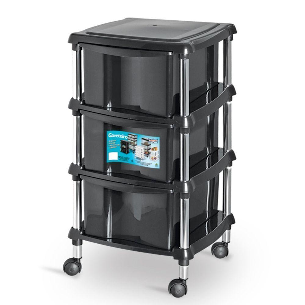 Gaveteiro Organizador Multiuso 3 Gavetas Com Rodízios Alice Preto - 1