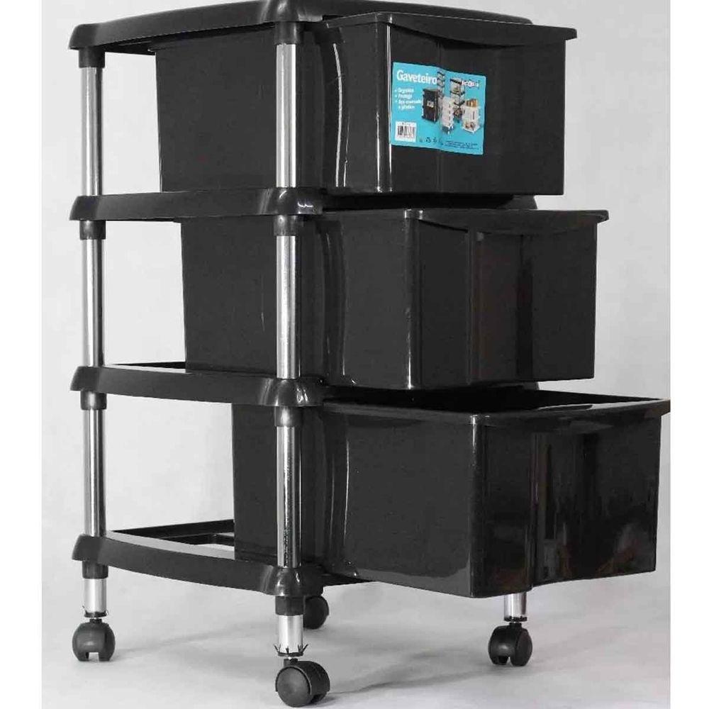 Gaveteiro Organizador Multiuso 3 Gavetas Com Rodízios Alice Preto - 2