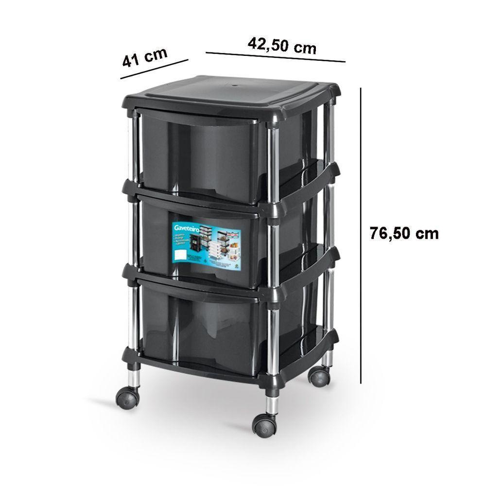 Gaveteiro Organizador Multiuso 3 Gavetas Com Rodízios Alice Preto - 5