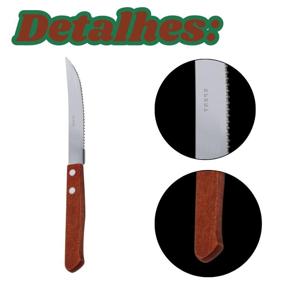 Kit 12 Facas Cabo De Madeira Para Jantar Almoço Restaurante Inox Qualidade Premium - 2
