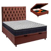 Baú Blindado Marrom Com Colchão Casal Airtech 150 Ortobom + Cabeceira - 1