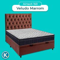 Baú Blindado Marrom Com Colchão Casal Airtech 150 Ortobom + Cabeceira