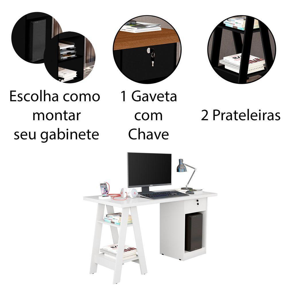 Mesa Escrivaninha Para Escritório 1 Gaveta Com Chave Boreal Branco - 2