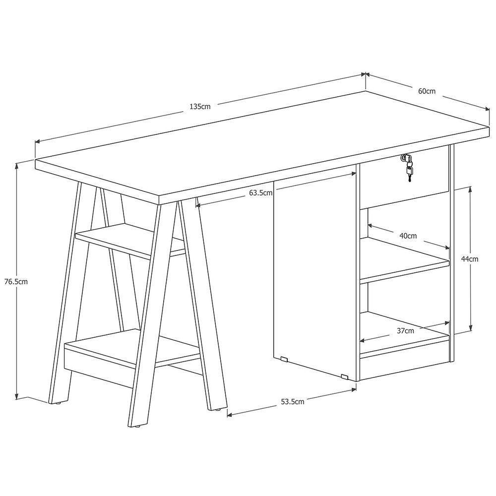 Mesa Escrivaninha Para Escritório 1 Gaveta Com Chave Boreal Branco - 3
