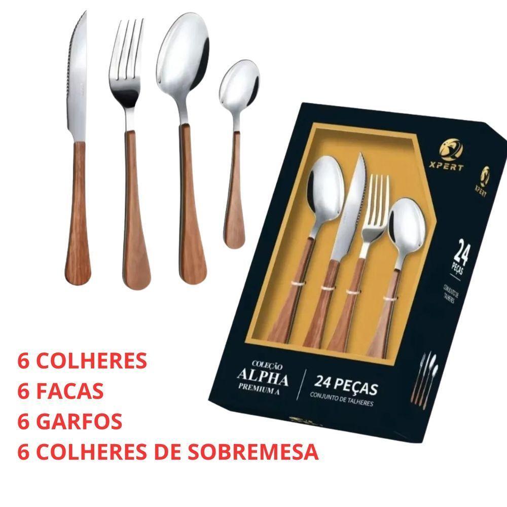 Conjunto 24 Peças Talheres Cabo Tipo Madeira - 3