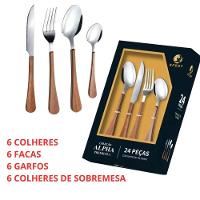 Conjunto 24 Peças Talheres Cabo Tipo Madeira - 3