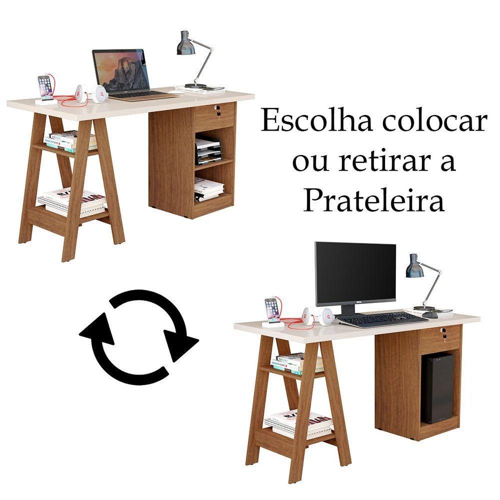 Mesa Escrivaninha Para Escritório 1 Gaveta Com Chave Boreal Off White/canela - 4
