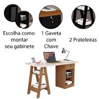 Mesa Escrivaninha Para Escritório 1 Gaveta Com Chave Boreal Off White/canela - 2