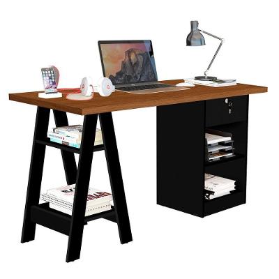 Mesa Escrivaninha Para Escritório 1 Gaveta Com Chave Boreal Canela/preto