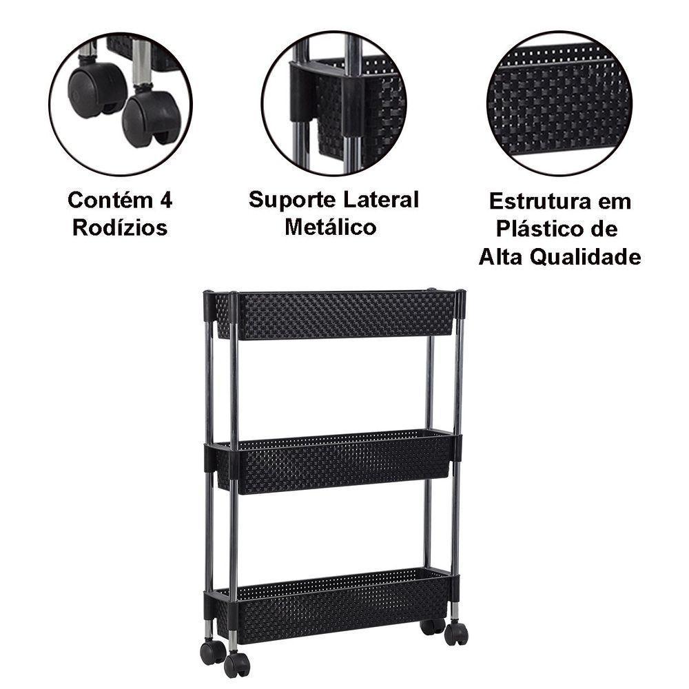 Kit 2 Fruteiras Para Cozinha Multifunções Com Rodízios Nattan Preto - 3