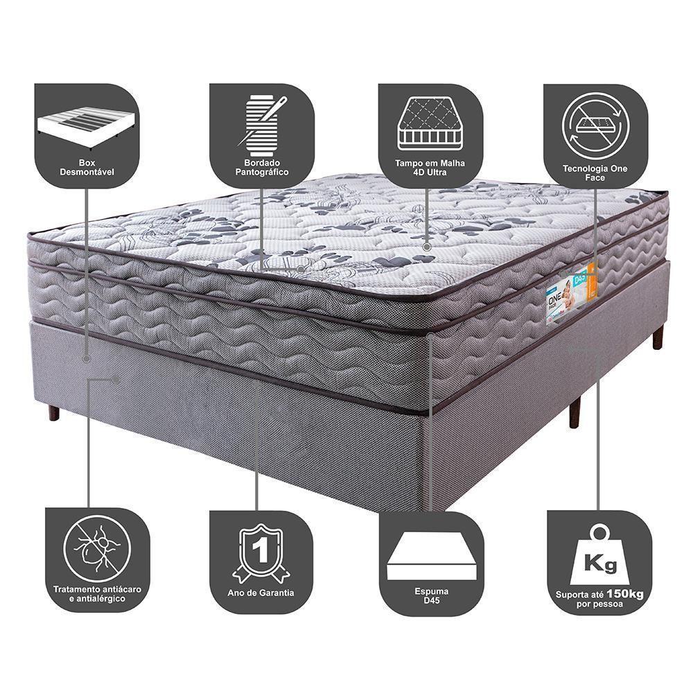Cama Box King Colchão Ortomove + Box Desmontável 193x203x65 One Face Espuma D45 Cinza - 3