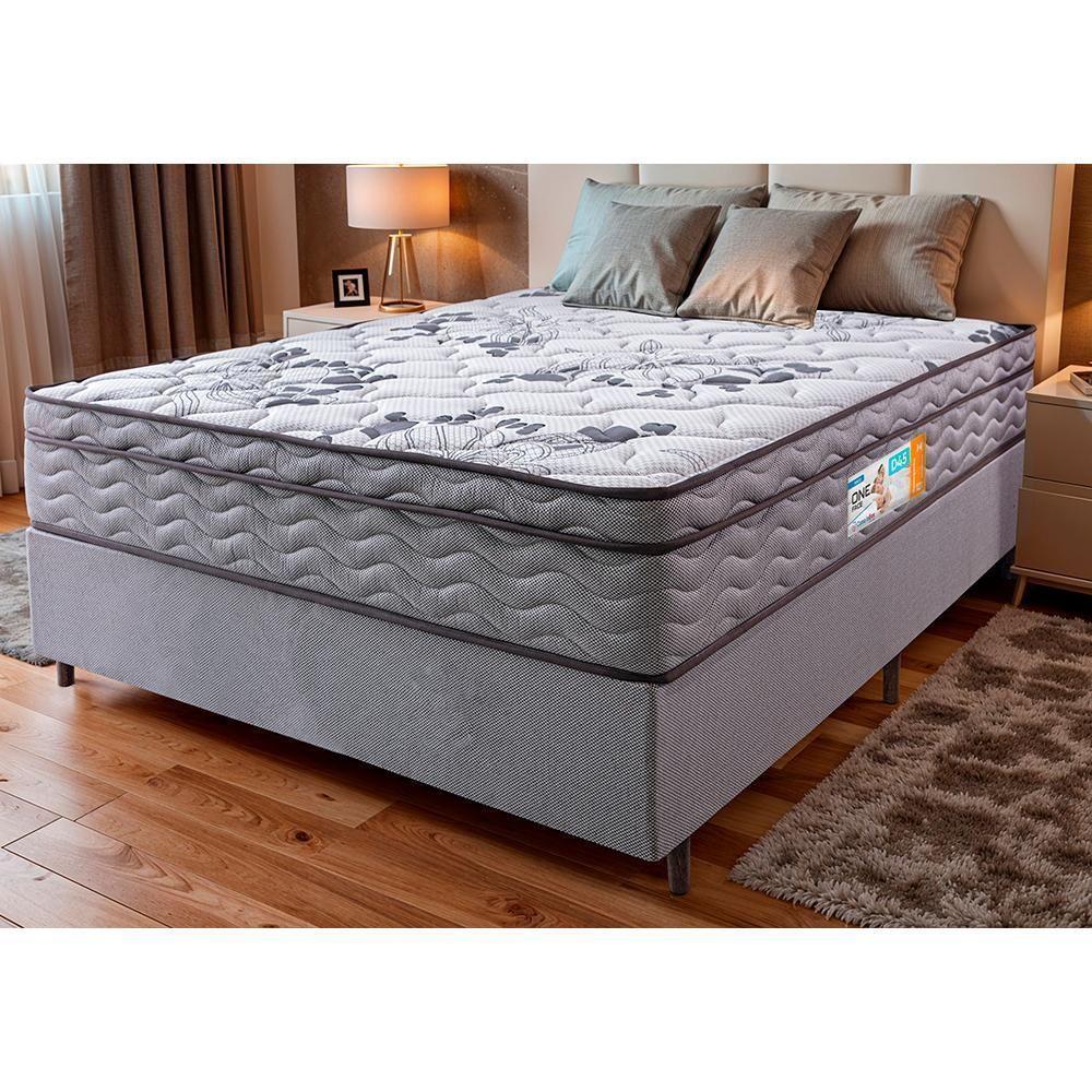 Cama Box Queen Colchão Ortomove + Box Desmontável 158x198x65 One Face Espuma D45 Cinza - 1